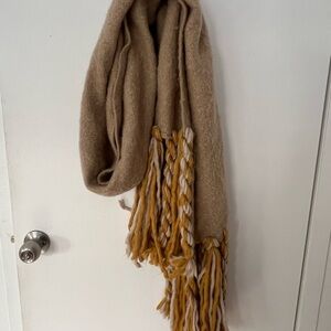 Anthropologie Tan and Yellow Fringe Scarf